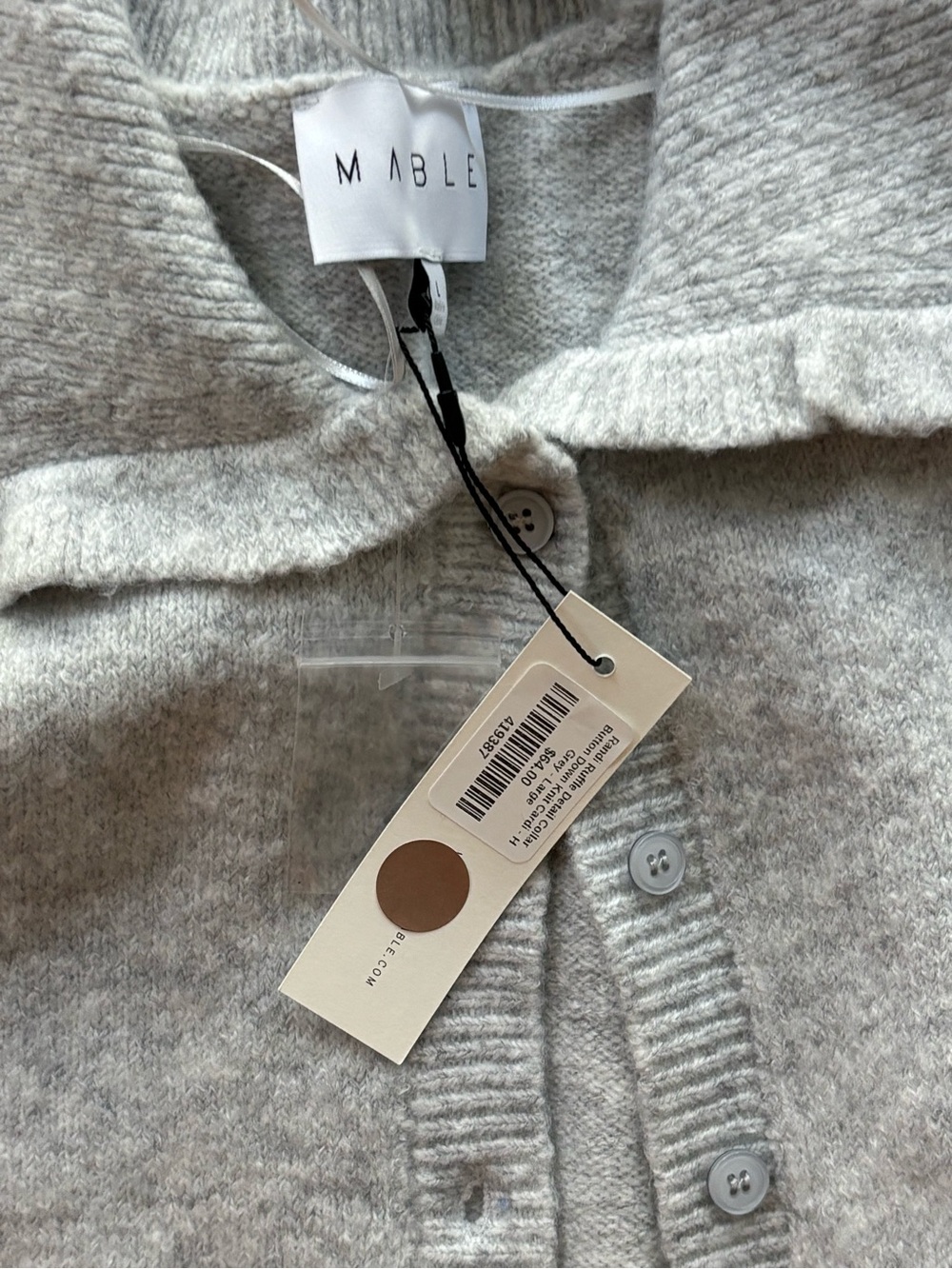 Mable Ruffled Collar Light Gray Button-Up Cardigan NWT | Back to School - Picture 5 of 6